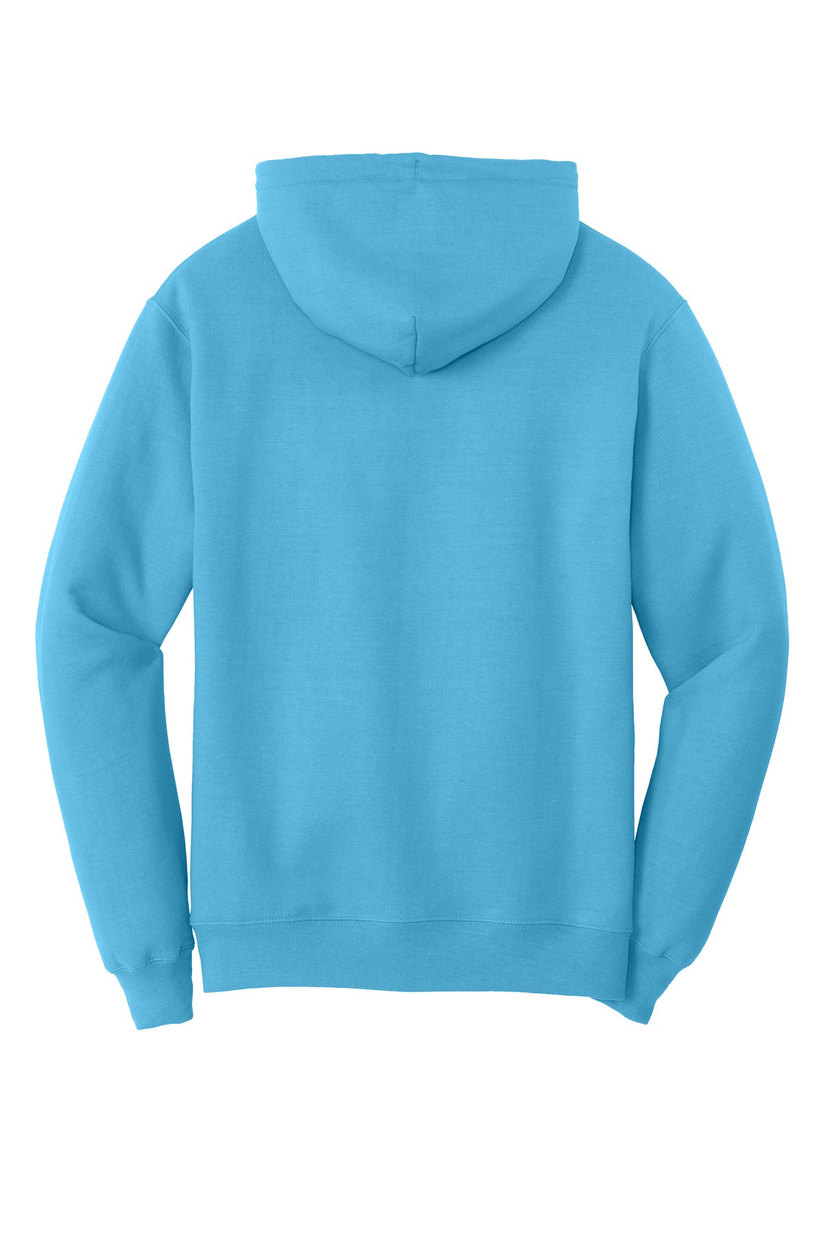 Rear View of Aquatic Blue Port & Co Core Fleece Pullover Hooded Sweatshirt. PC78H