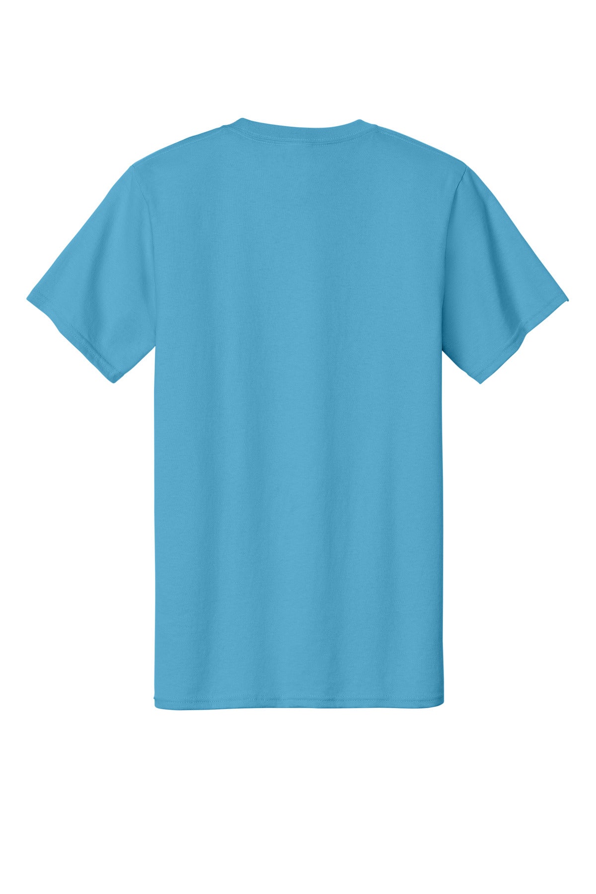 Rear View of Aquatic Blue Port & Co Essential Tee. PC61 plain