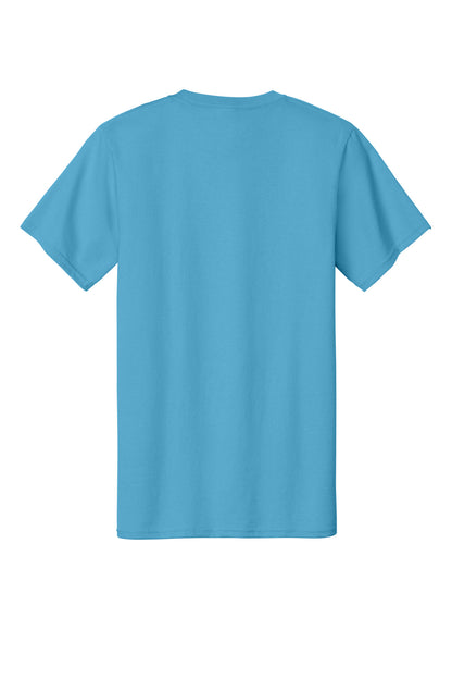 Rear View of Aquatic Blue Port & Co Essential Tee. PC61 plain