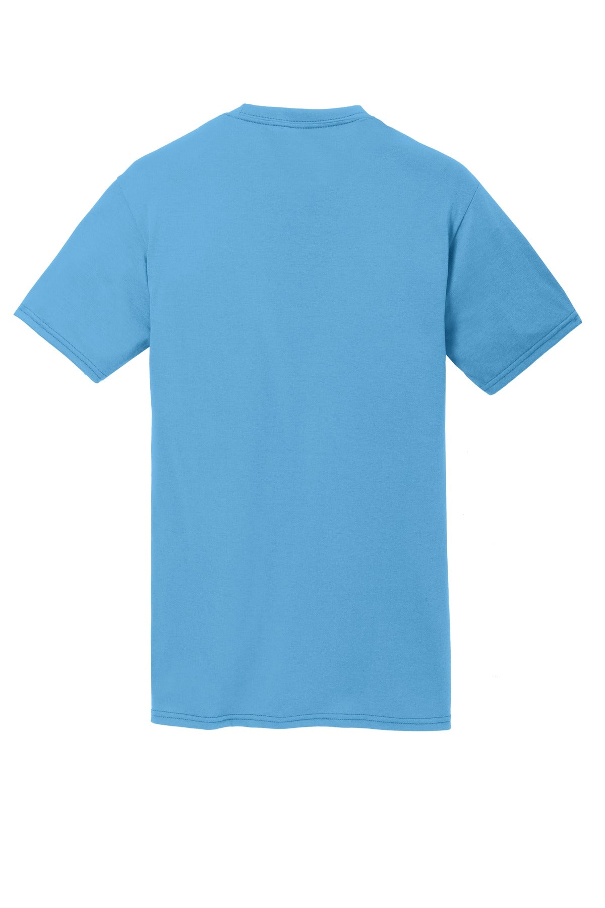 Rear View of Aquatic Blue Port & Co Performance Blend Tee. PC381 plain