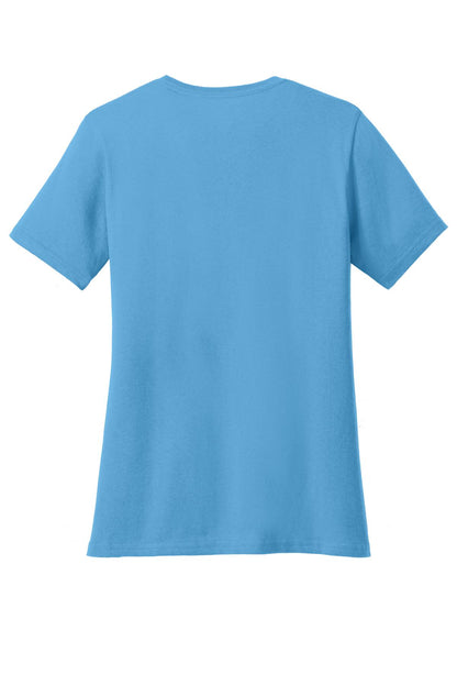 Rear View of Aquatic Blue Port & Co Women's Core Cotton Tee. LPC54 plain