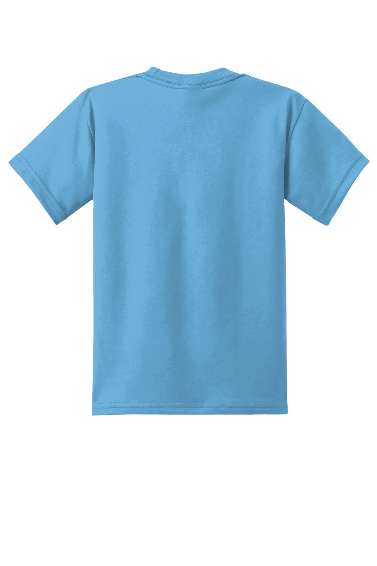 Rear View of Aquatic Blue Port & Co Youth Core Blend Tee. PC55Y plain