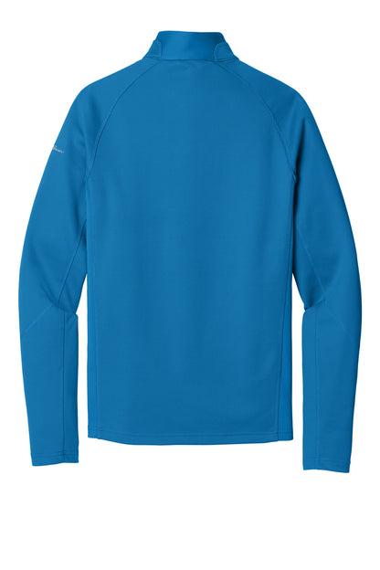 Rear View of Ascent Blue Eddie Bauer 1/2-Zip Performance Fleece. EB234 plain