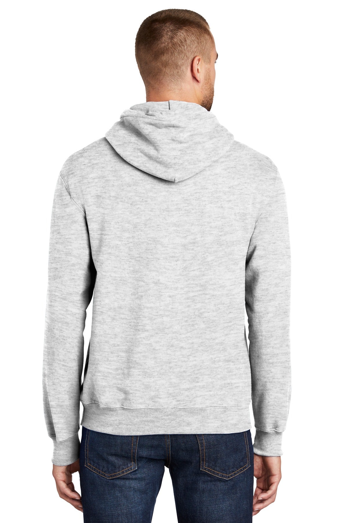 Rear View of Ash Port & Co Tall Essential Fleece Pullover Hooded Sweatshirt. PC90HT plain