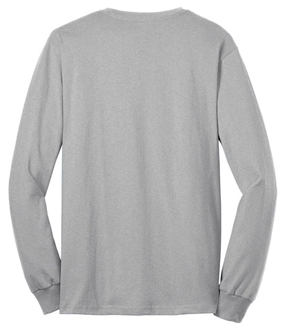 Rear View of Ash Port & Co Tall Long Sleeve Core Blend Tee. PC55LST plain