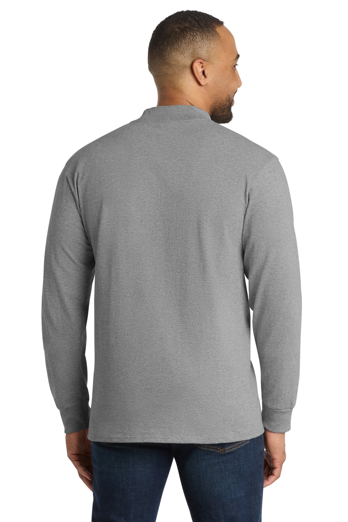 Rear View of Ath. Heather Port & Co Essential Mock Turtleneck. PC61M plain