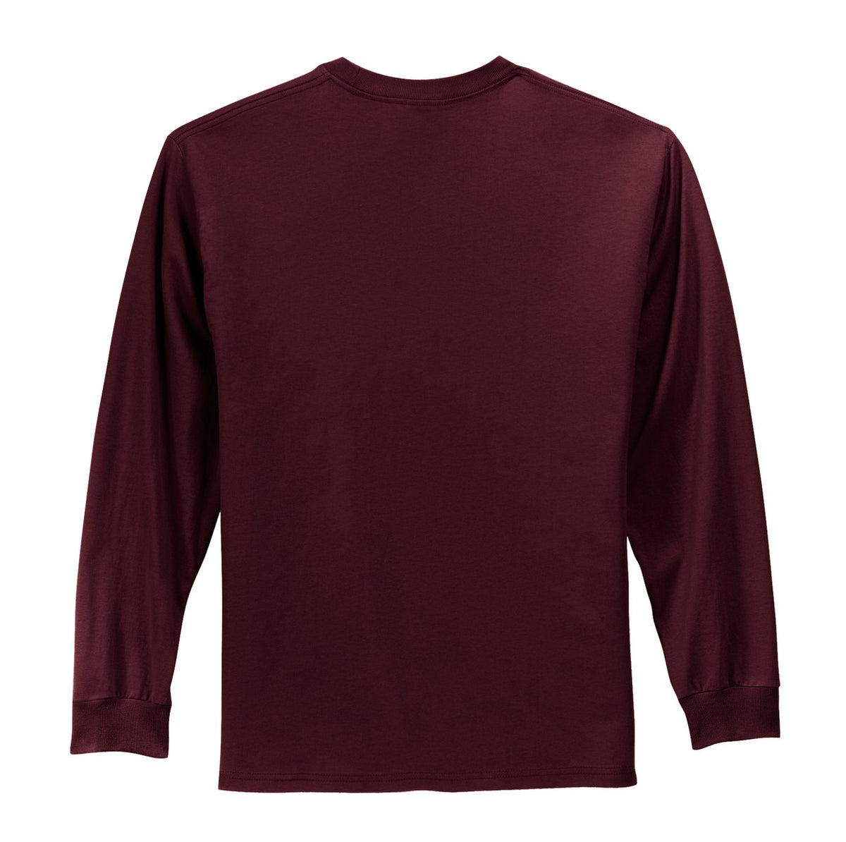 Rear View of Ath. Maroon Port & Co Long Sleeve Essential Tee. PC61LS plain
