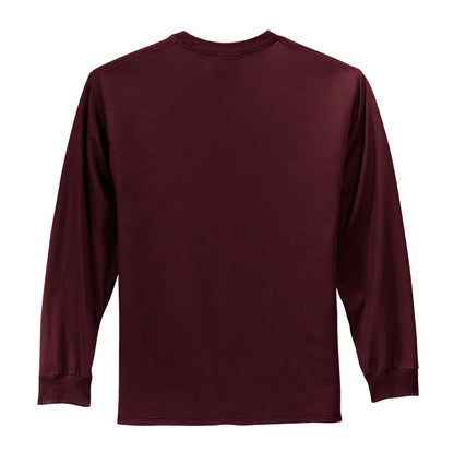 Rear View of Ath. Maroon Port & Co Long Sleeve Essential Tee. PC61LS plain