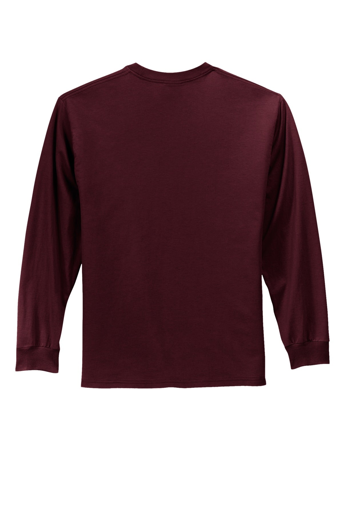 Rear View of Ath. Maroon Port & Co Long Sleeve Essential Tee. PC61LS plain