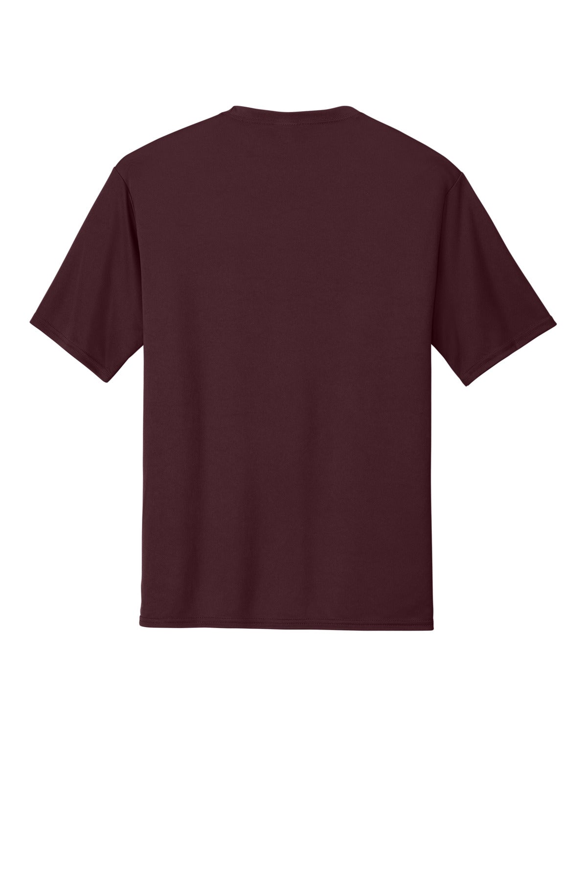 Rear View of Ath Maroon Port & Co Performance Tee. PC380 plain