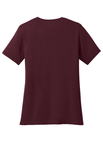 Rear View of Athl Maroon Port & Co Women's Core Cotton Tee. LPC54 plain