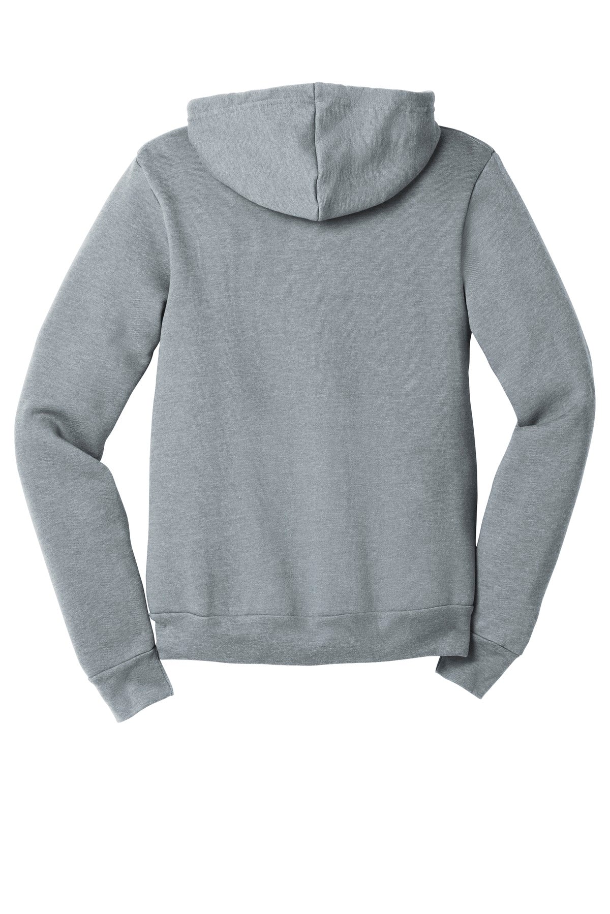 Rear View of Athletic Ht BELLA+CANVAS Unisex Sponge Fleece Full-Zip Hoodie. BC3739 plain