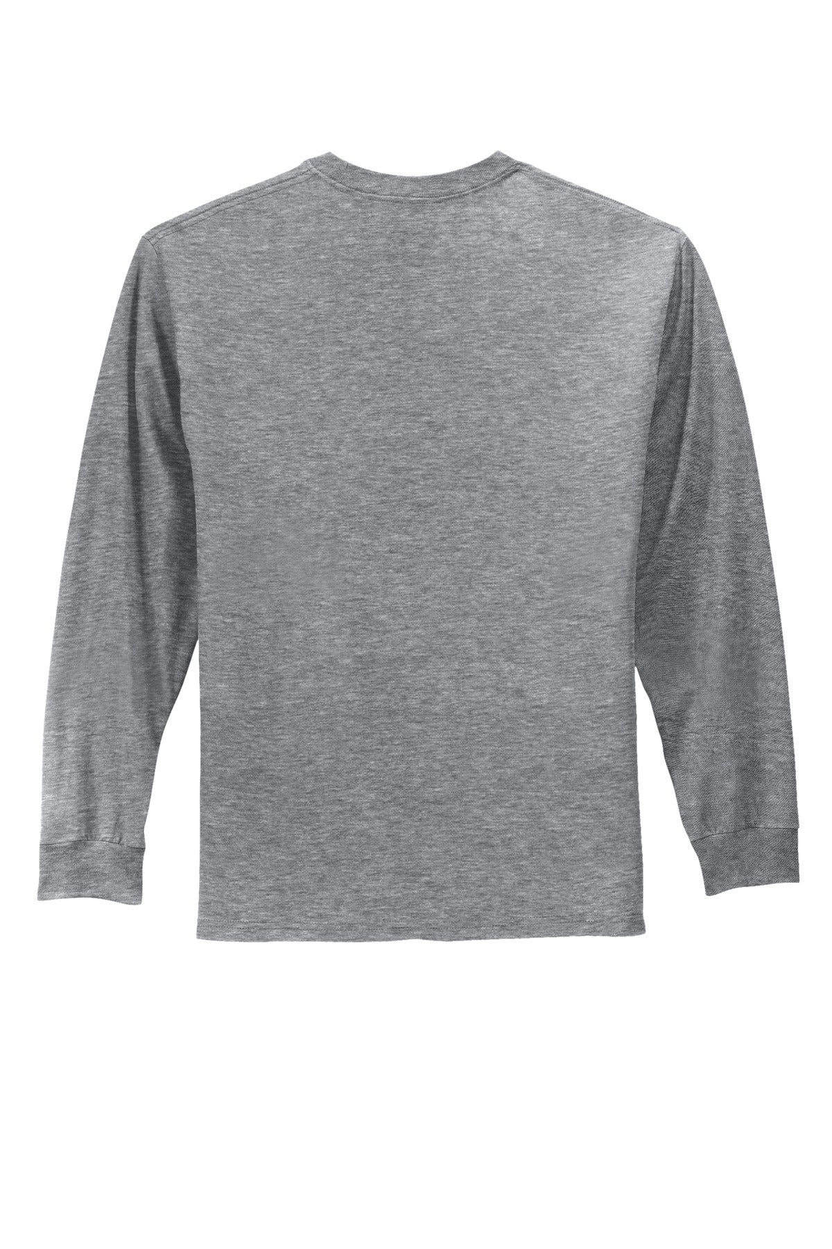 Rear View of Athletic Hthr Port & Co Long Sleeve Essential Tee. PC61LS plain