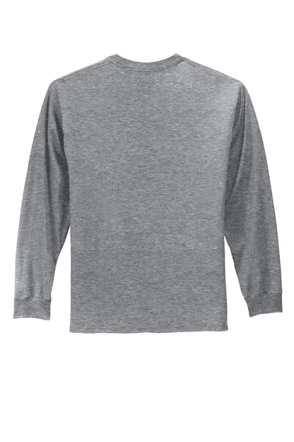 Rear View of Athletic Hthr Port & Co Long Sleeve Essential Tee. PC61LS plain