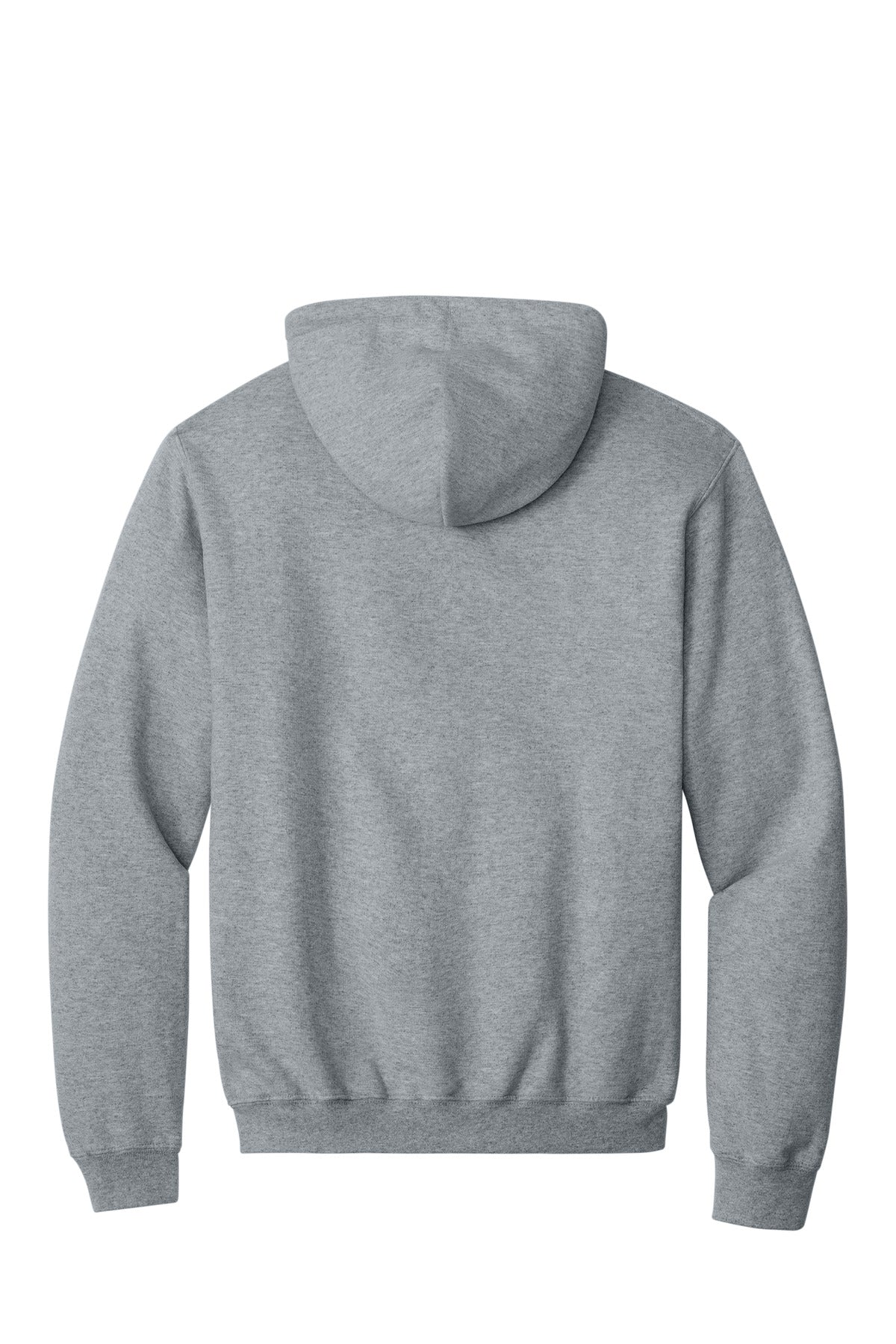 Rear View of Athletic Hthr Port & Co Tall Essential Fleece Pullover Hooded Sweatshirt. PC90HT plain