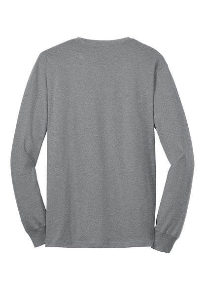 Rear View of Athletic Hthr Port & Co Tall Long Sleeve Core Blend Tee. PC55LST plain