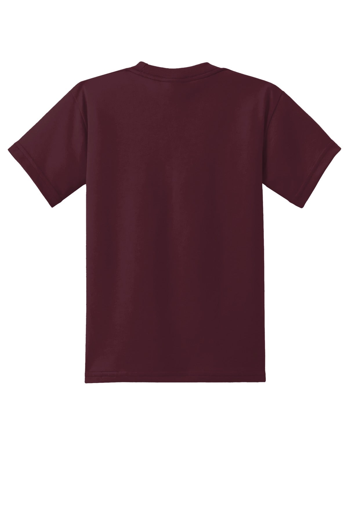 Rear View of Athletic Mroon Port & Co Youth Core Blend Tee. PC55Y plain