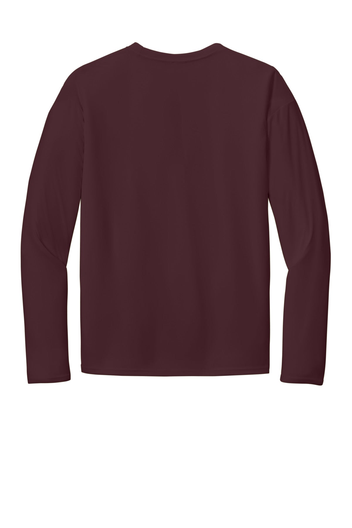 Rear View of AthlMaroon Port & Co Long Sleeve Performance Tee. PC380LS plain