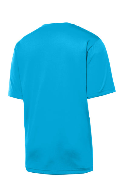 Rear View of Atomic Blue Sport-Tek PosiCharge Tough Tee . ST320 plain