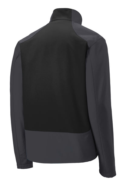 Rear View of Bat Grey/Black Port Authority Back-Block Soft Shell Jacket. J336 plain
