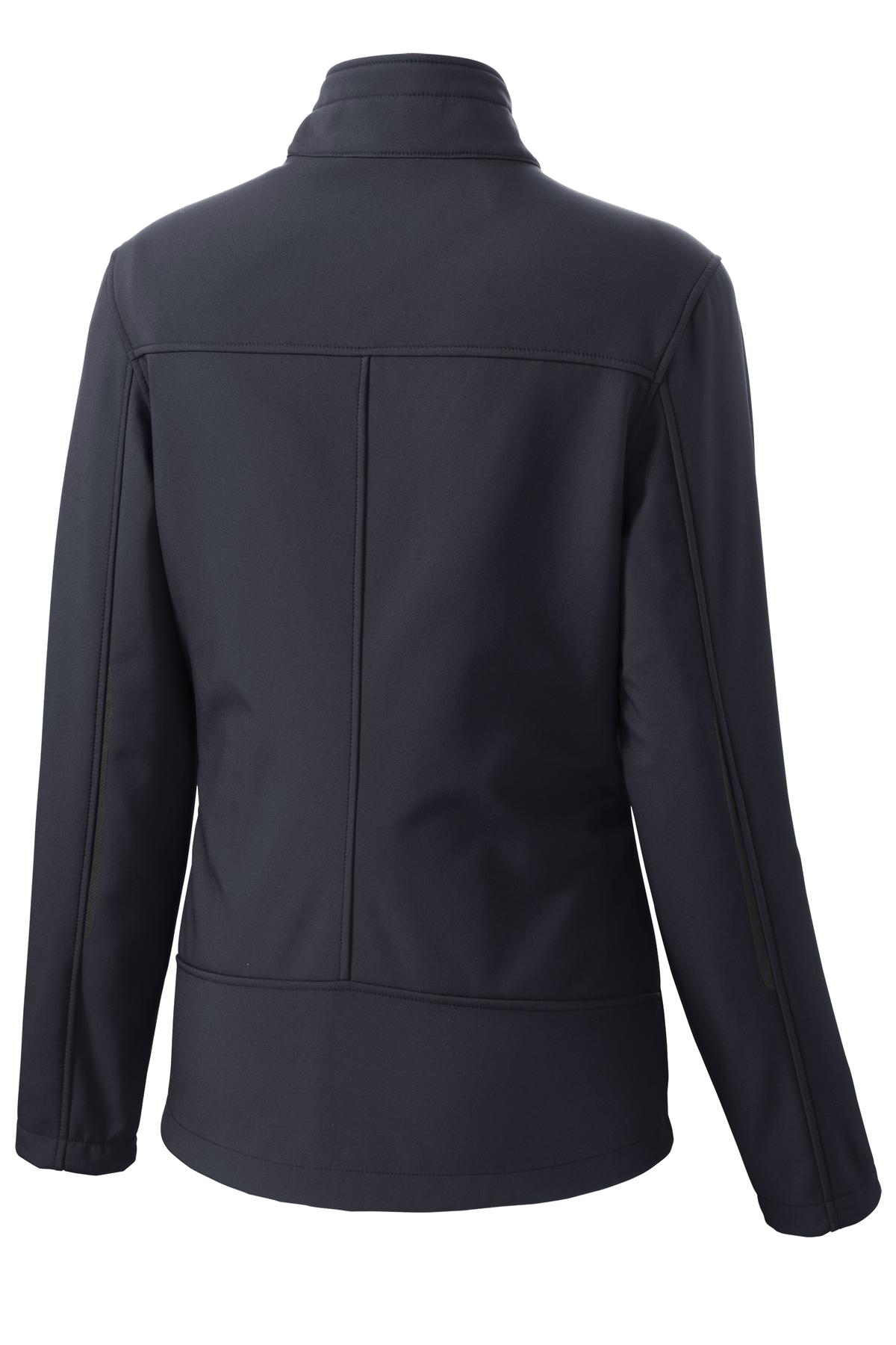 Rear View of Batlshp Grey Port Authority Women's Welded Soft Shell Jacket. L324 plain