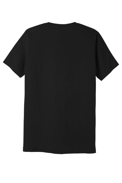 Rear View of Black BELLA+CANVAS Unisex Poly-Cotton Short Sleeve Tee. BC3650 plain
