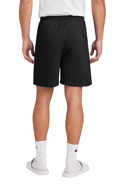 Rear View of Black Champion Cotton Gym Short 8187 plain