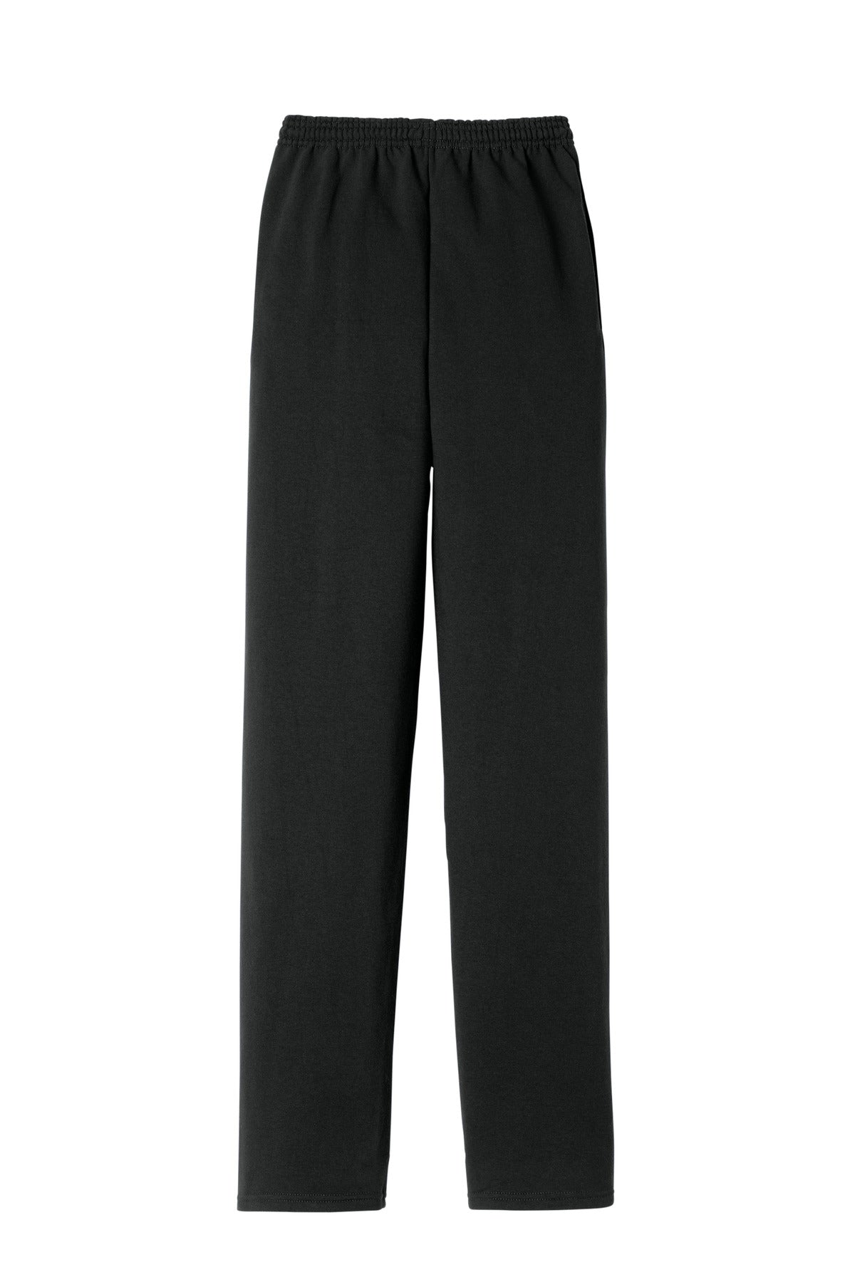 Rear View of Black Champion Powerblend Open Bottom Sweatpant P800 plain