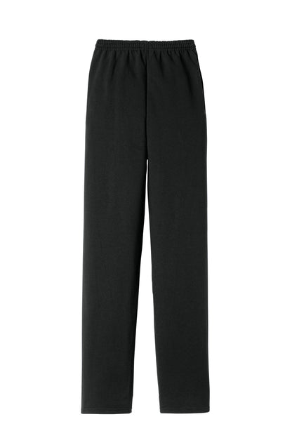 Rear View of Black Champion Powerblend Open Bottom Sweatpant P800 plain