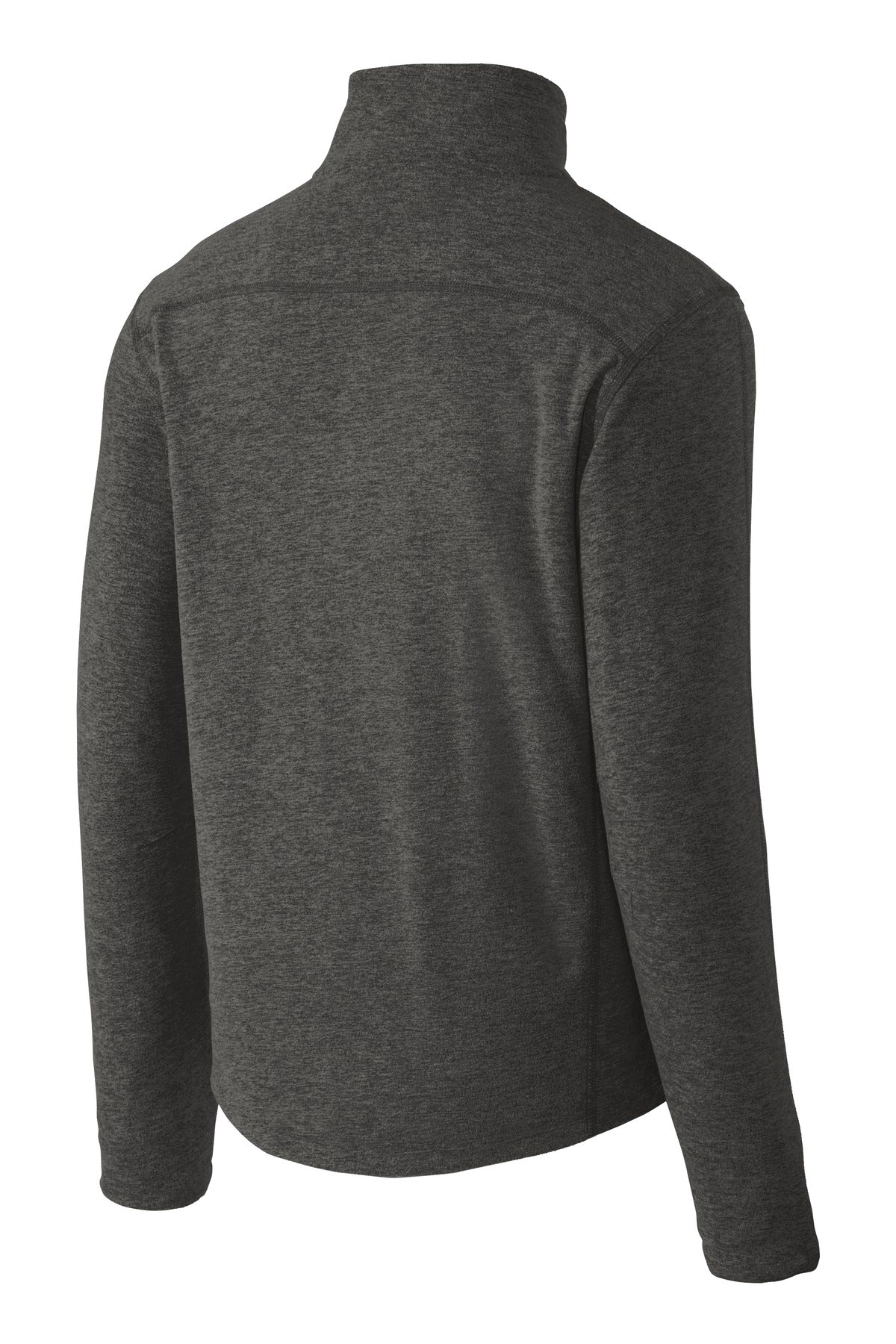 Rear View of Black Char Hea Port Authority Heather Microfleece Full-Zip Jacket. F235 plain