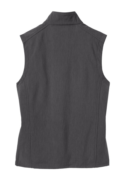 Rear View of Black Char Hth Port Authority Core Soft Shell Vest. J325 plain