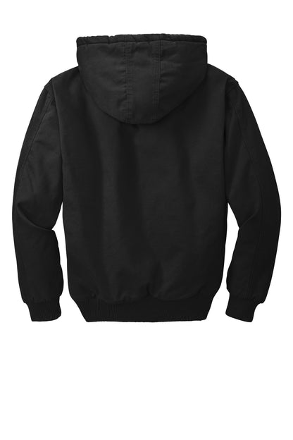 Rear View of Black CornerStone Washed Duck Cloth Insulated Hooded Work Jacket. CSJ41 plain