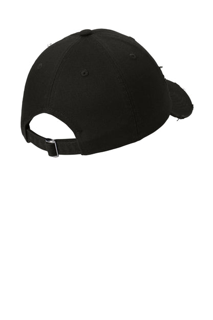 Rear View of Black District Distressed Cap. DT600 plain