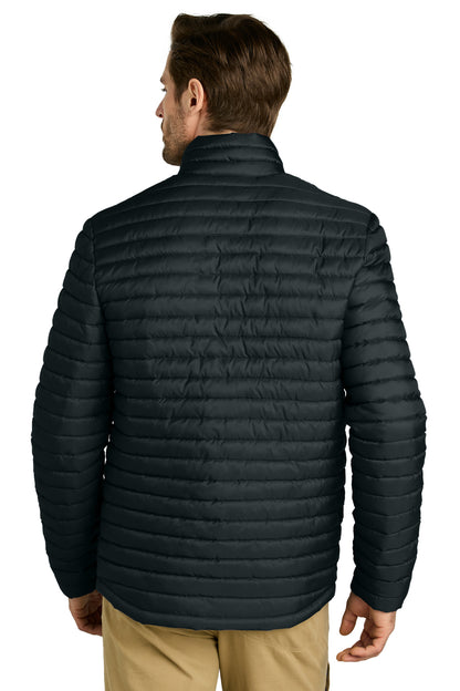 Rear View of Black Eddie Bauer Packable Quilted Full-Zip EB514 plain