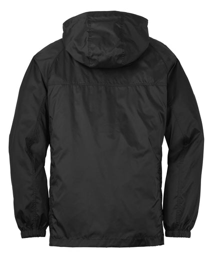 Rear View of Black Eddie Bauer - Packable Wind Jacket. EB500 plain