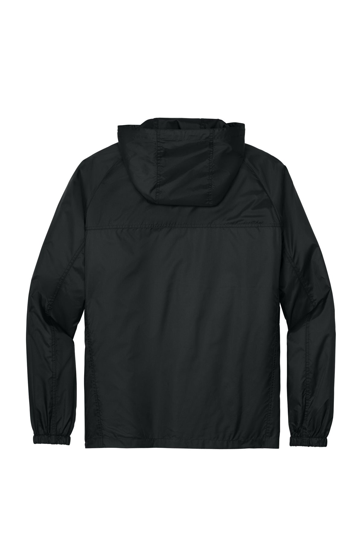Rear View of Black Eddie Bauer - Packable Wind Jacket. EB500