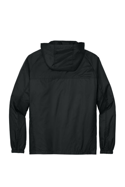 Rear View of Black Eddie Bauer - Packable Wind Jacket. EB500