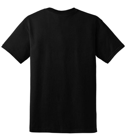 Rear View of Black Gildan DryBlend 50 Cotton/50 Poly T-Shirt. 8000 plain