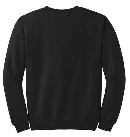 Rear View of Black Gildan Heavy Blend Crewneck Sweatshirt. 18000 plain