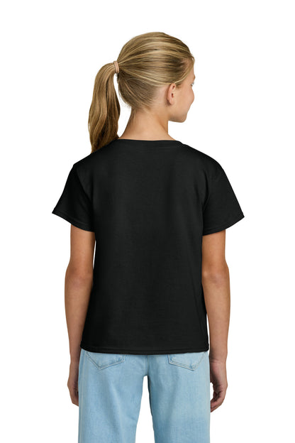 Rear View of Black Gildan Youth Light Cotton Tee 3000B plain