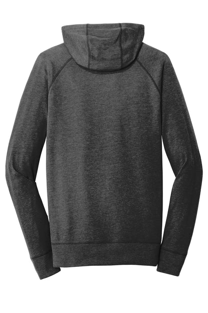 Rear View of Black Heather New Era Sueded Cotton Blend Full-Zip Hoodie. NEA122 plain