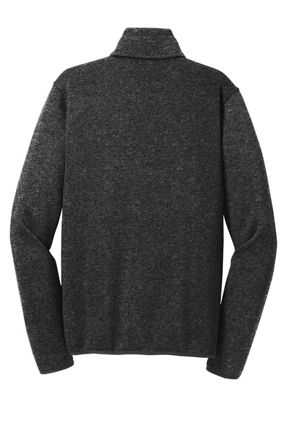 Rear View of Black Hthr Port Authority Sweater Fleece Jacket. F232 plain
