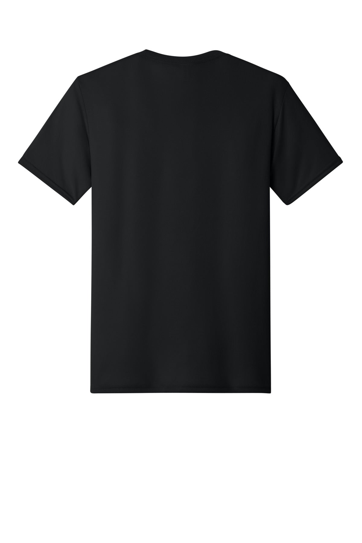 Rear View of Black Jerzees Dri-Power 100% Polyester T-Shirt. 21M plain
