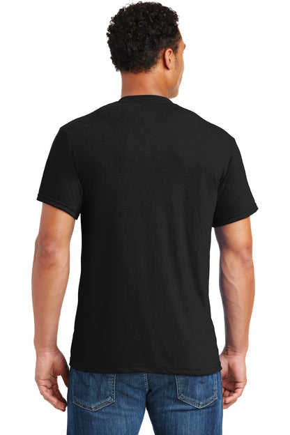 Rear View of Black Jerzees Dri-Power 100% Polyester T-Shirt. 21M plain
