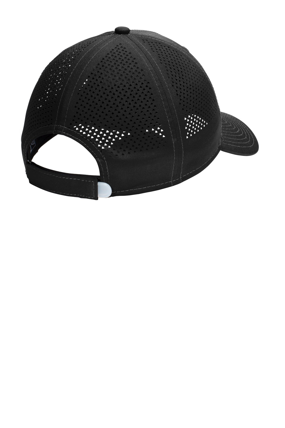 Rear View of Black New Era Perforated Performance Cap. NE406 plain