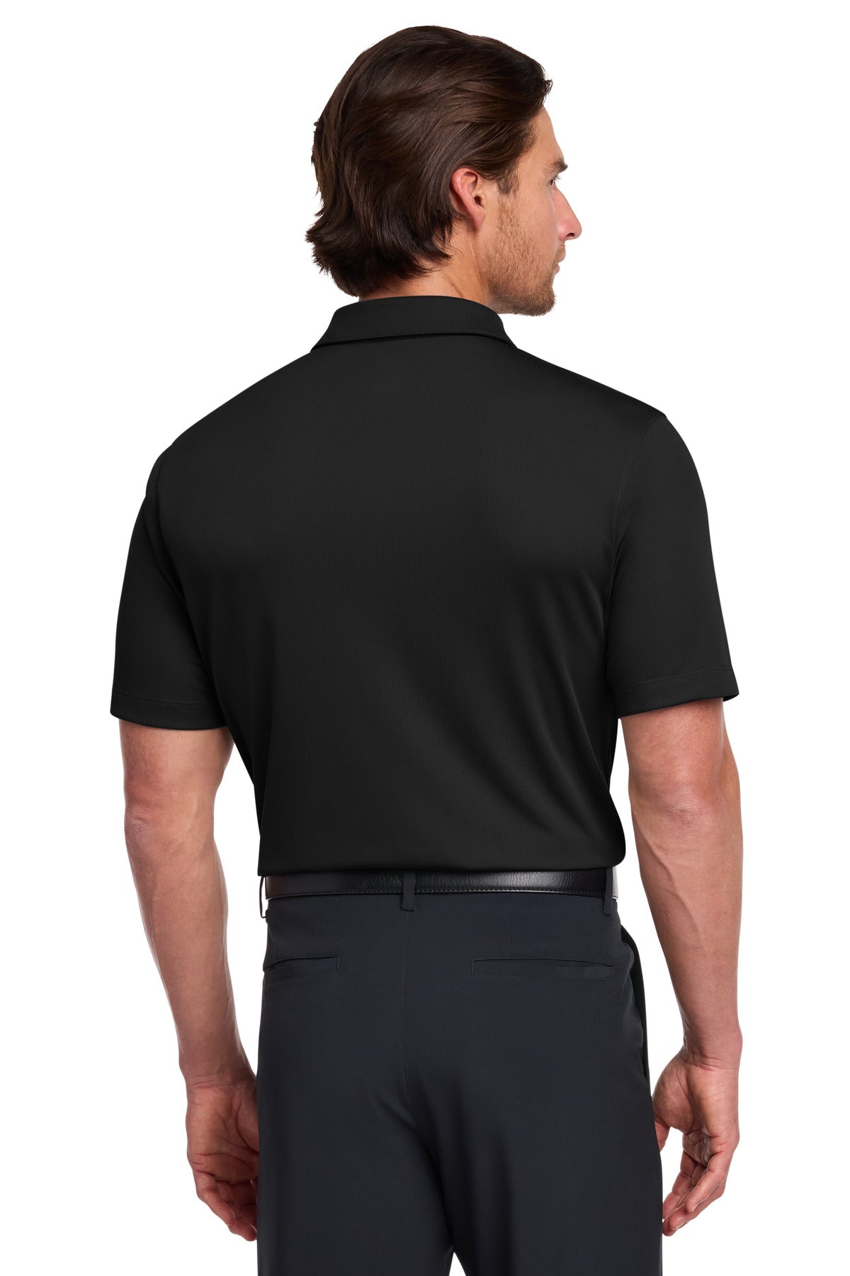 Rear View of Black Nike Dri-FIT Vertical Mesh Polo. 637167 plain