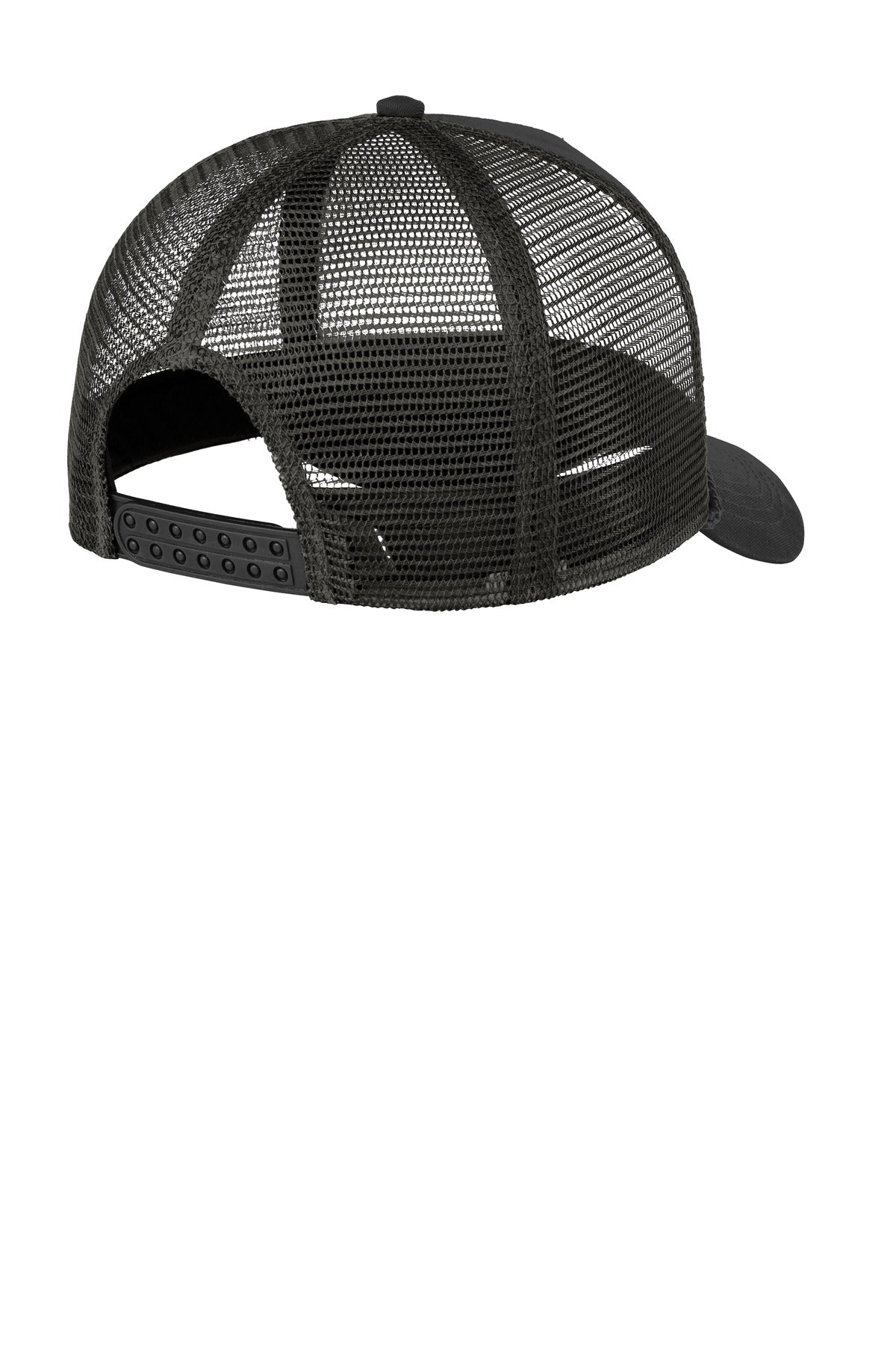 Rear View of Black Port Authority 5-Panel Snapback Cap. C932 plain