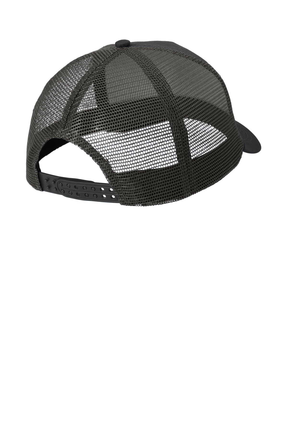 Rear View of Black Port Authority 5-Panel Snapback Cap. C932 plain