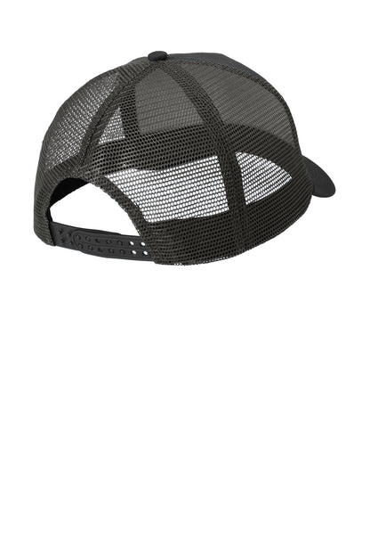 Rear View of Black Port Authority 5-Panel Snapback Cap. C932 plain
