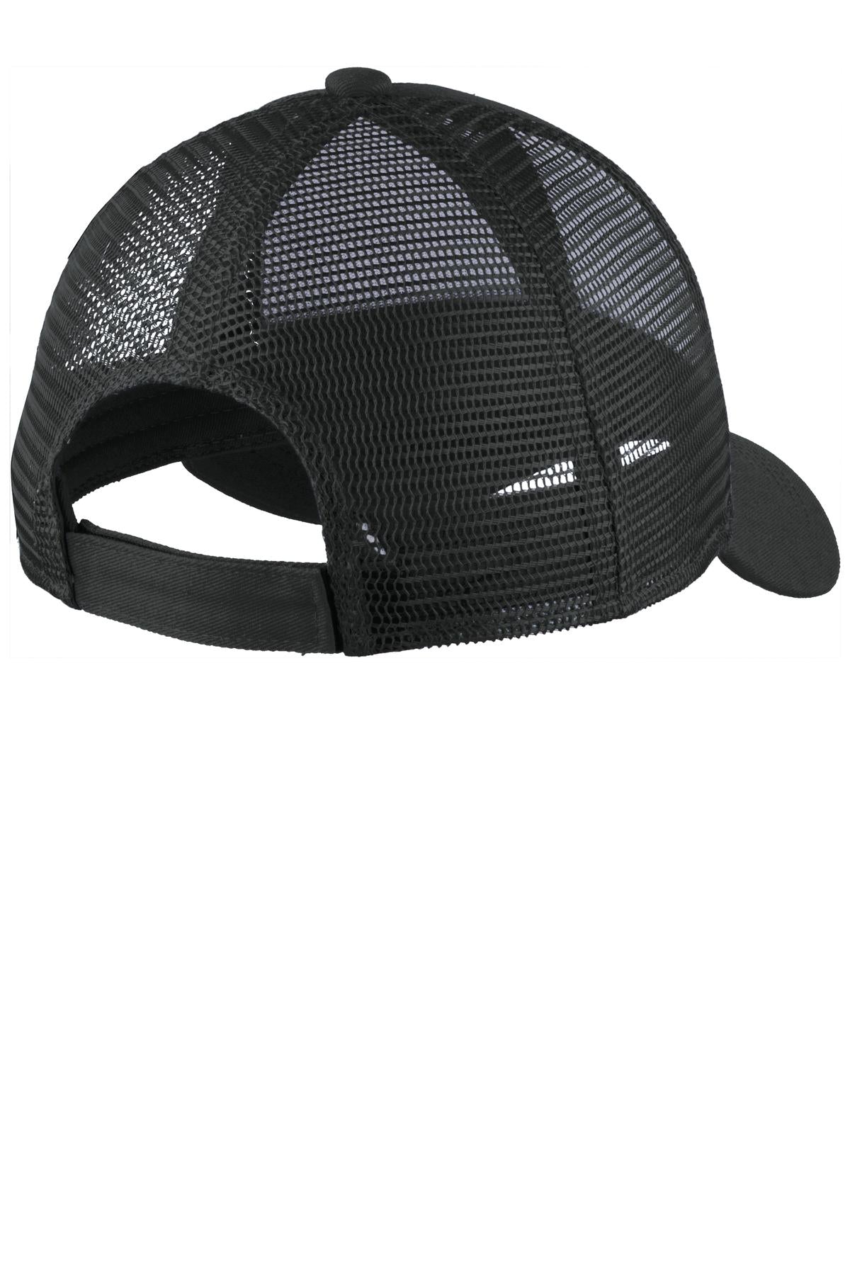 Rear View of Black Port Authority Adjustable Mesh Back Cap. C911 plain